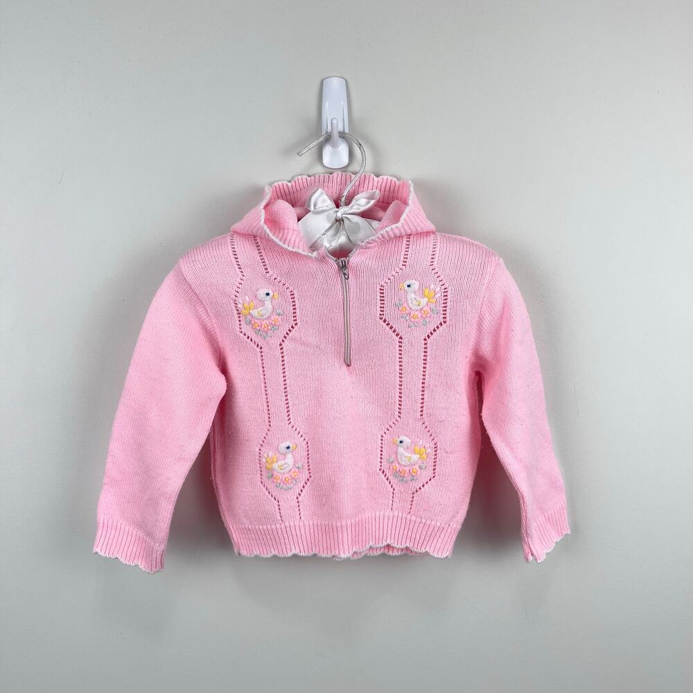 Vintage A Little Angel Original Pink Duck Sweater Baby Girl